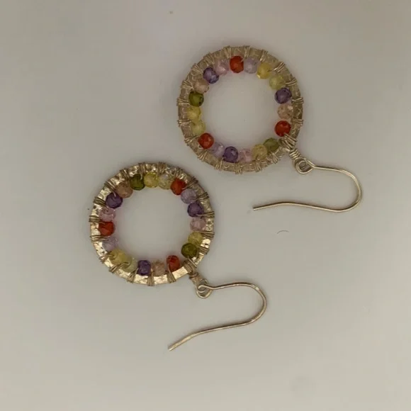 Colorful Beaded Hoop Earrings - Picture 2 of 3